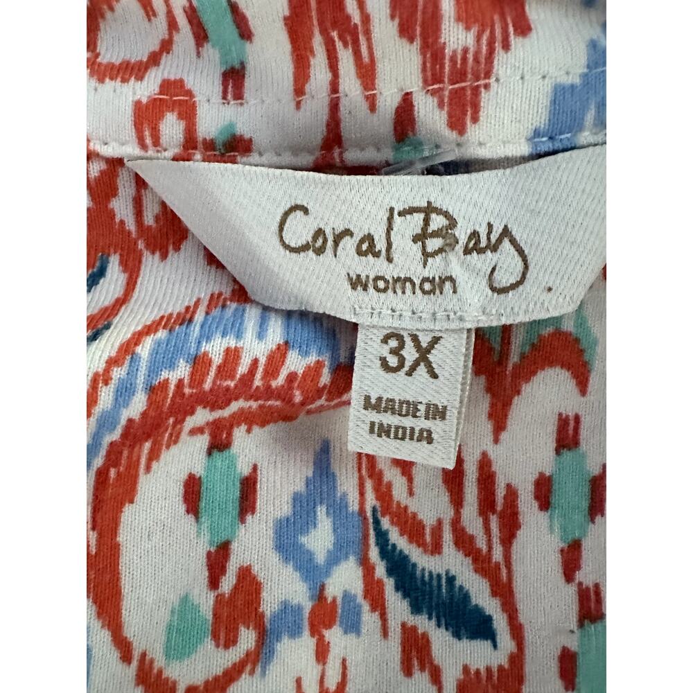 Coral Bay Women's Short Sleeve top 3X Orange Blue White - Picture 2 of 4